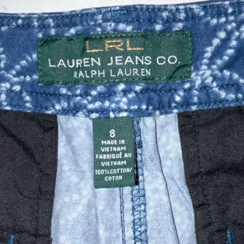 Lauren Jeans Co. Women's Blue‎ Geometric Drawstring Cotton Casual Shorts Size 8
